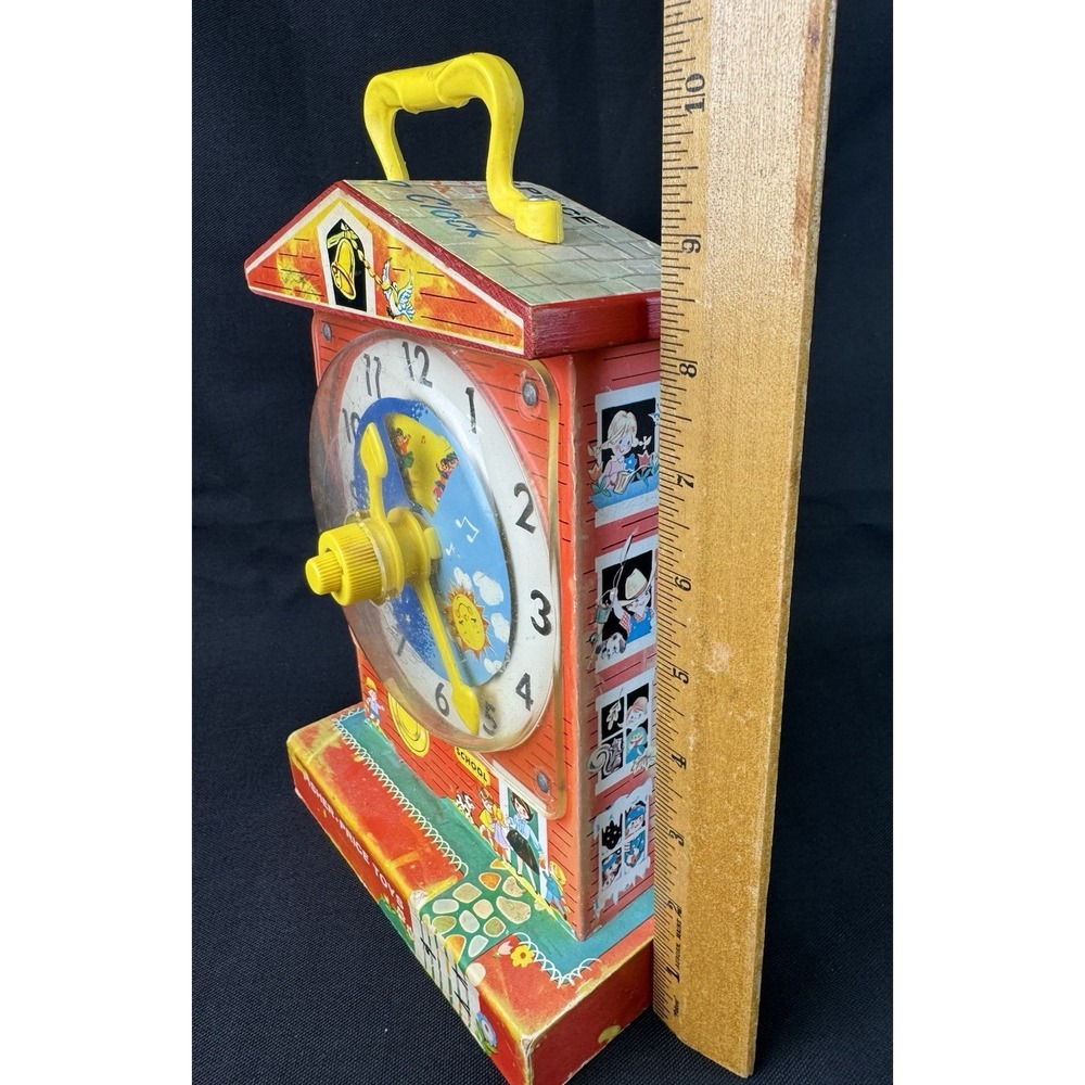 Vintage 1960s Fisher Price Music Box Teaching Clock Model #998 Works - Picture 7 of 12